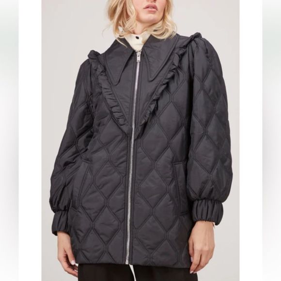 Ganni Ripstop Quilt Jacket in Black -36 - Picture 3 of 7